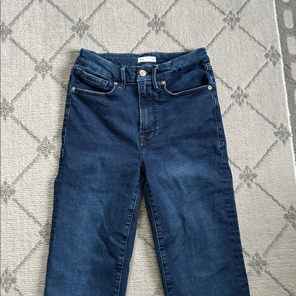 Good American Dark Blue Ankle Slim Jeans Raw Hem - Picture 3 of 10